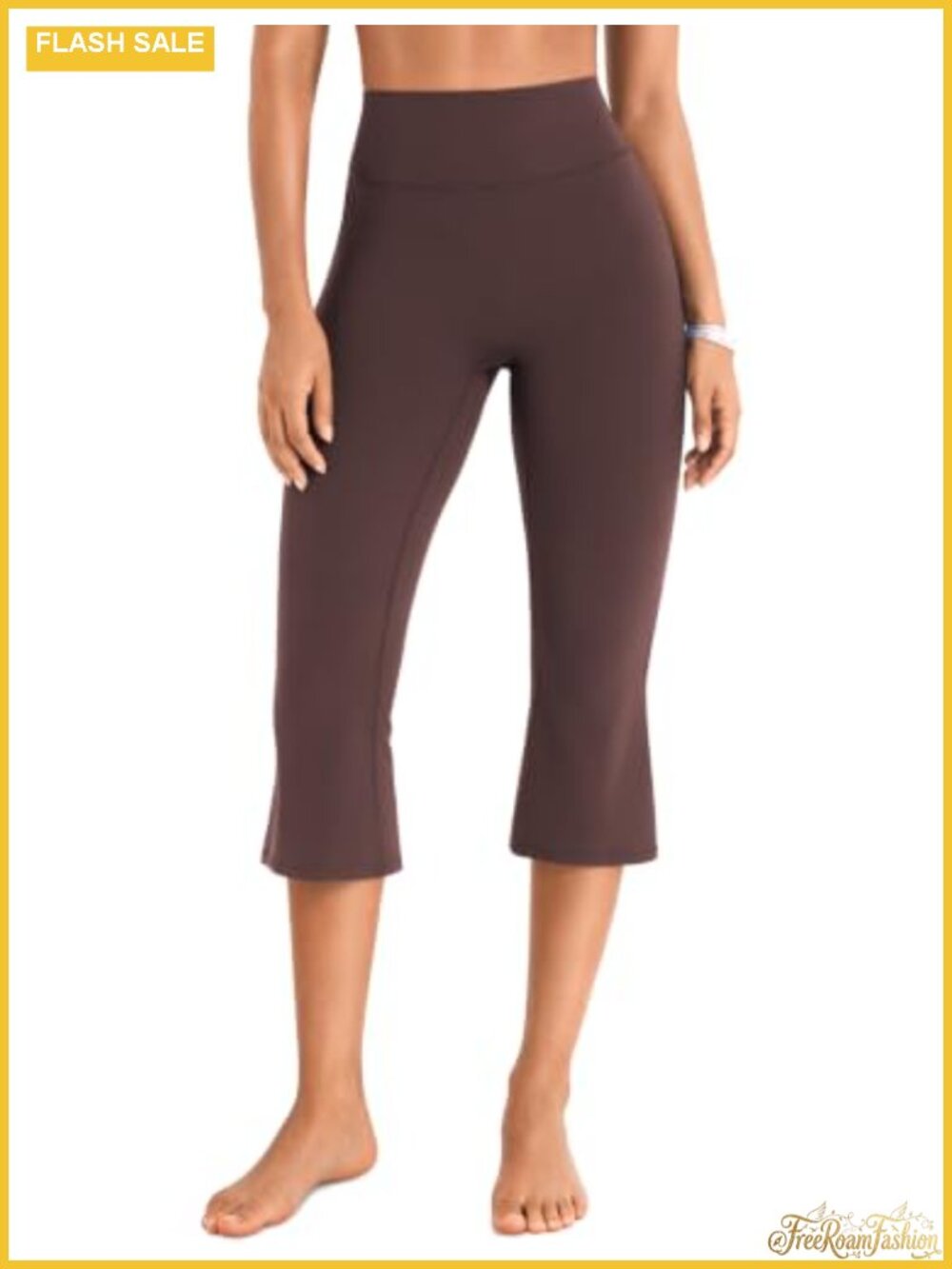 High Waist Capri Yoga Pants Flare Leg No Front Seam Scrunch